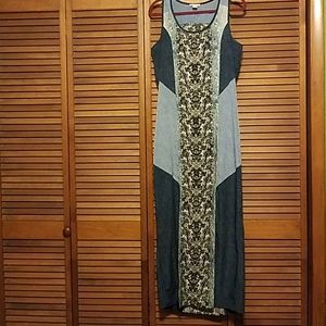 Denim-Look Colorblock Maxi Dress